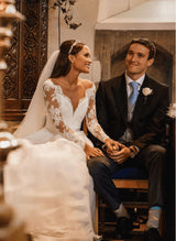 Princess Wedding Dresses Boho Garden Lace Long Sleeves-Dbrbridal