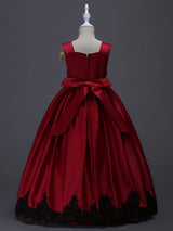 Princess Yellow Lace Applique Bow Decor Kids Pageant flower girl dresses-Dbrbridal