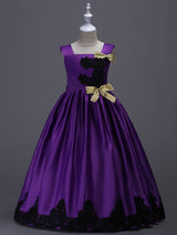 Princess Yellow Lace Applique Bow Decor Kids Pageant flower girl dresses-Dbrbridal