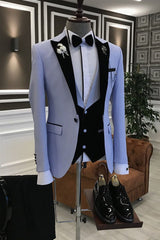 Purple 3-Pieces Black Peaked Lapel Slim Fit Men's Prom Suits-Dbrbridal