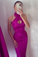 Purple Halter Sleeveless Keyhole Mermaid Evening Prom Dresses-Dbrbridal