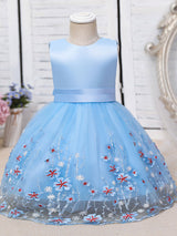 Purple Jewel Neck Cotton Tulle Sleeveless Short A-Line Embroidered Kids Party Dresses-Dbrbridal