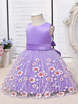 Purple Jewel Neck Cotton Tulle Sleeveless Short A-Line Embroidered Kids Party Dresses-Dbrbridal