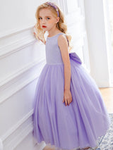 Purple Jewel Neck Sleeveless Polyester Tulle Beaded Kids Social Party Dresses-Dbrbridal