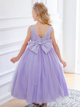 Purple Jewel Neck Sleeveless Polyester Tulle Beaded Kids Social Party Dresses-Dbrbridal