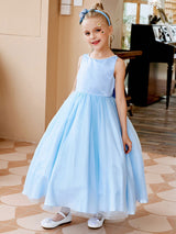Purple Jewel Neck Sleeveless Polyester Tulle Beaded Kids Social Party Dresses-Dbrbridal