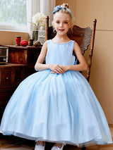 Purple Jewel Neck Sleeveless Polyester Tulle Beaded Kids Social Party Dresses-Dbrbridal