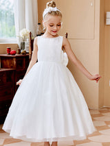 Purple Jewel Neck Sleeveless Polyester Tulle Beaded Kids Social Party Dresses-Dbrbridal