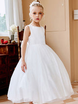 Purple Jewel Neck Sleeveless Polyester Tulle Beaded Kids Social Party Dresses-Dbrbridal