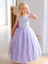 Purple Jewel Neck Sleeveless Polyester Tulle Beaded Kids Social Party Dresses-Dbrbridal