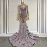Purple Mermaid Prom Dress Sleeveless with Long Beadings-Dbrbridal
