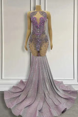Purple Mermaid Prom Dress Sleeveless with Long Beadings-Dbrbridal