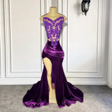 Purple Sleeveless Mermaid Prom Dress with Split Appliques-Dbrbridal