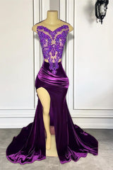 Purple Sleeveless Mermaid Prom Dress with Split Appliques-Dbrbridal