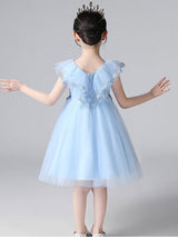 Purple V-Neck Sleeveless Tulle Lace Kids Party Dresses-Dbrbridal