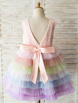 Rainbow Color Jewel Neck Tulle Sleeveless Short Princess Pearls Kids Social Party Dresses-Dbrbridal