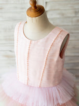 Rainbow Color Jewel Neck Tulle Sleeveless Short Princess Pearls Kids Social Party Dresses-Dbrbridal