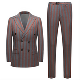 Red and Gray Stripes Formal Men's Suits New Arrival Double Breasted Prom Suits-Dbrbridal