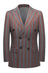 Red and Gray Stripes Formal Men's Suits New Arrival Double Breasted Prom Suits-Dbrbridal