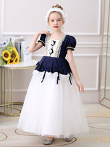 Red Jewel Neck Polyester Short Sleeves Short A-Line Embroidered Formal Kids Pageant flower girl dresses-Dbrbridal