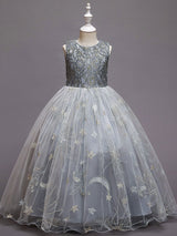 Red Jewel Neck Sleeveless Ankle-Length A-Line Embroidered Polyester Kids Party Dresses-Dbrbridal