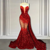 Red Mermaid Style Prom Dress with Sweetheart Sequins and Ruffle-Dbrbridal