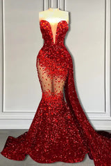 Red Mermaid Style Prom Dress with Sweetheart Sequins and Ruffle-Dbrbridal