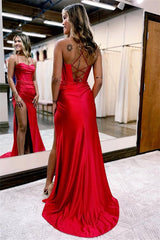 Red Mermaid Sweetheart Evening Dress with Split For Party Online-Dbrbridal