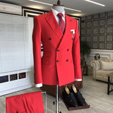 Red Peaked Lapel Double Breasted Bespoke Slim Fit Men's Prom Suits-Dbrbridal