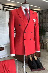 Red Peaked Lapel Double Breasted Bespoke Slim Fit Men's Prom Suits-Dbrbridal