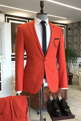 Red Peaked Lapel One Button Slim Fit Dinner Party Suits-Dbrbridal