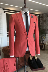 Red Peaked Lapel Slim Fit 2 Flaps Men's Prom Suits-Dbrbridal