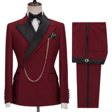 Red Peaked Lapel Slim Fit New Arrival Men Suits for Prom-Dbrbridal