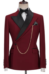 Red Peaked Lapel Slim Fit New Arrival Men Suits for Prom-Dbrbridal