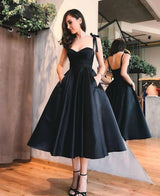 Red Prom Dress: Sleeveless Tea-Length with Pockets and Straps-Dbrbridal