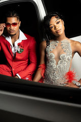 Red Silver Beaded Mermaid Sleeveless Long Mermaid Prom Dresses-Dbrbridal