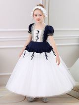Red Square Neck Short Sleeves Ankle-Length Princess Tulle Flowers Kids Party Dresses-Dbrbridal