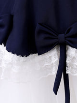 Red Square Neck Short Sleeves Ankle-Length Princess Tulle Flowers Kids Party Dresses-Dbrbridal