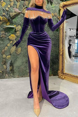 Regency High Neck Prom Dress Mermaid Long Split Long Sleeves-Dbrbridal