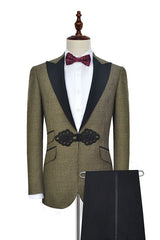 Retro Small Checked Prom Suits Knitted Button Black Peak Lapel Wedding Suits for Men-Dbrbridal