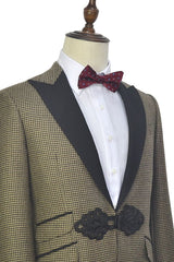 Retro Small Checked Prom Suits Knitted Button Black Peak Lapel Wedding Suits for Men-Dbrbridal