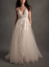 Retro style Backless Tulle Wedding Dresses Appliques Lace-Dbrbridal