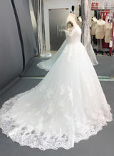 Retro style Ball-Gown Wedding Dresses Off-The-Shoulder Short Sleeves Tulle Lace Court Train-Dbrbridal
