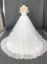 Retro style Ball-Gown Wedding Dresses Off-The-Shoulder Short Sleeves Tulle Lace Court Train-Dbrbridal