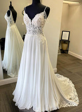 Retro style Chic A-line V-Neck Sleeveless Wedding Dresses Beaded Lace Tulle-Dbrbridal