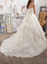 Retro style-Inspired Ball-Gown Tulle Court Train Wedding Dresses Strapless Cascading Ruffles-Dbrbridal