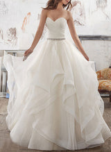 Retro style-Inspired Ball-Gown Tulle Court Train Wedding Dresses Strapless Cascading Ruffles-Dbrbridal