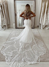 Retro style Lace Tulle Wedding Dress Backless Scoop Neck Mermaid Fitted Silhouette-Dbrbridal