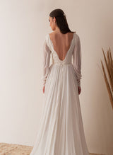 Retro style Lace Tulle Wedding Dress Chic A-line V-Neck Long Sleeves Split Front-Dbrbridal