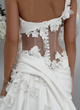 Retro style One Shoulder Flowers Wedding Dresses Ruffles-Dbrbridal